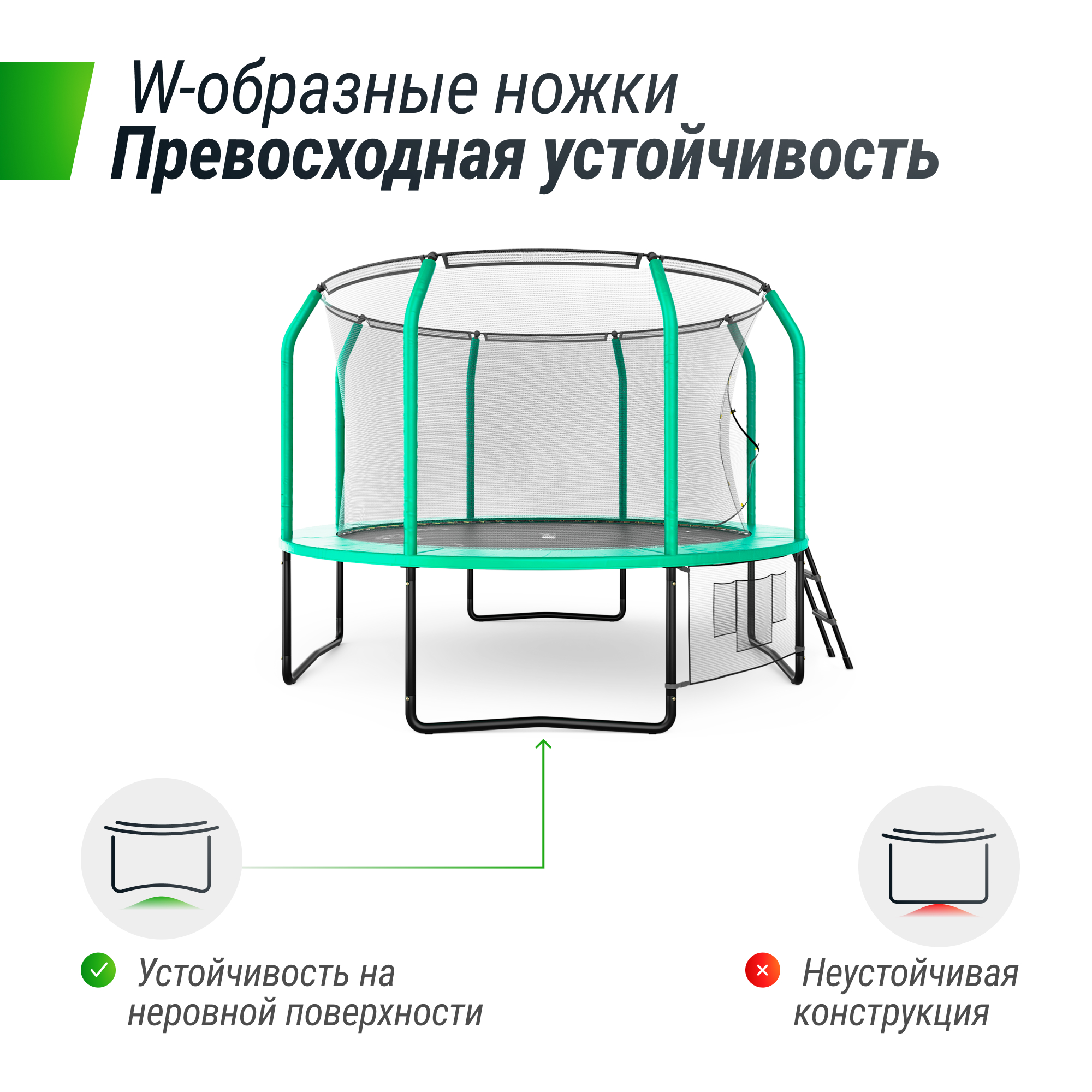 Батут каркасный Supreme 10 ft UNIX line game Green общий диаметр 305 см до 150 кг - фото 5