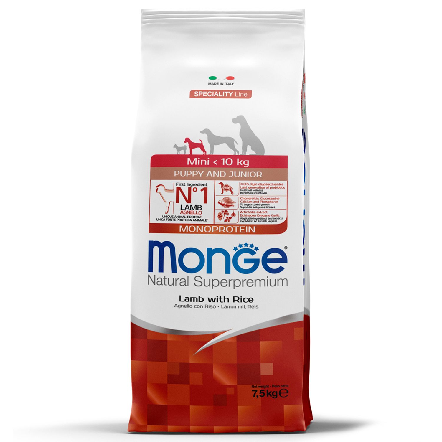 Корм для щенков MONGE 7.5кг Dog Speciality Line Monoprotein мелких пород ягненок-рис - фото 1