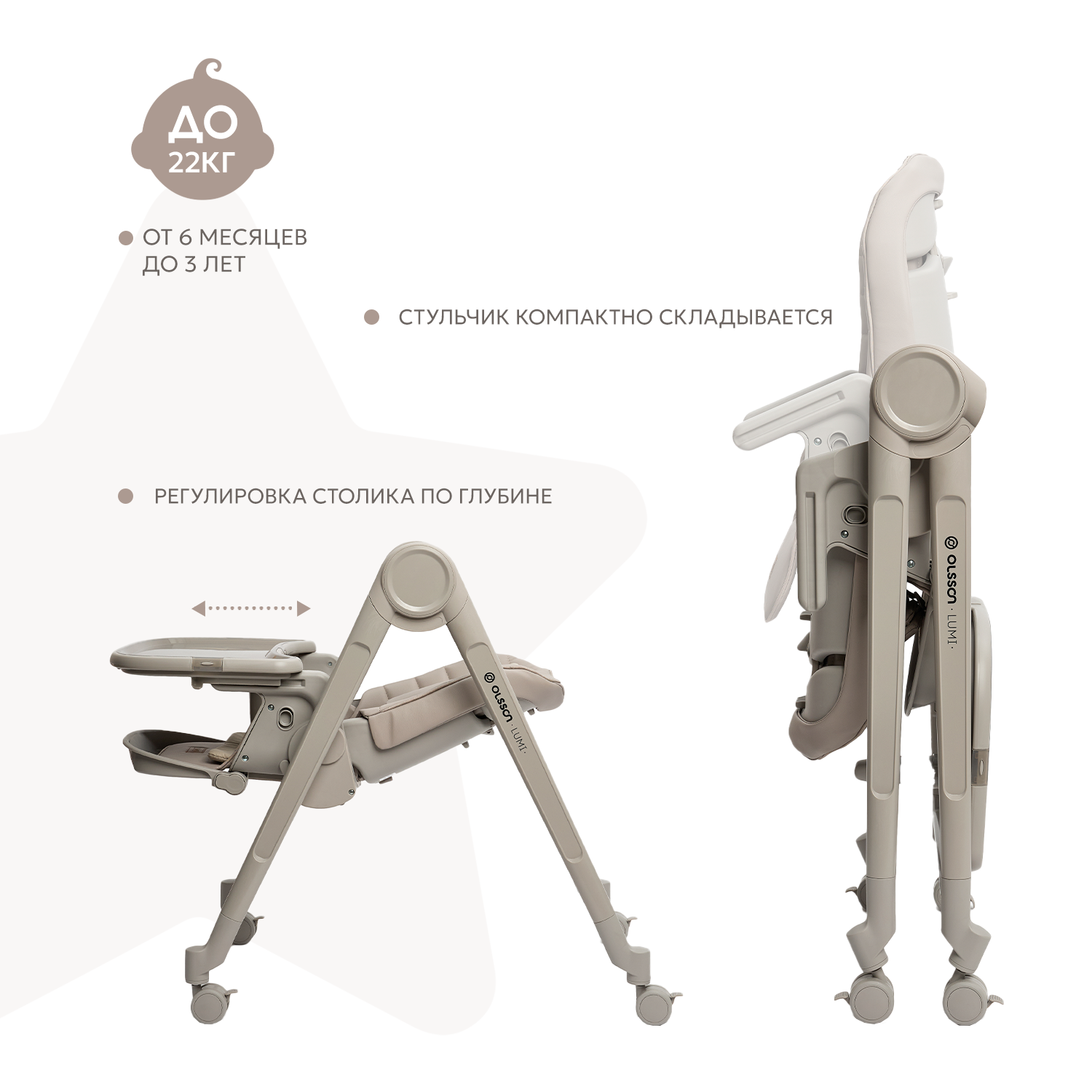 Стульчик для кормления Olsson Lumi серый - фото 5