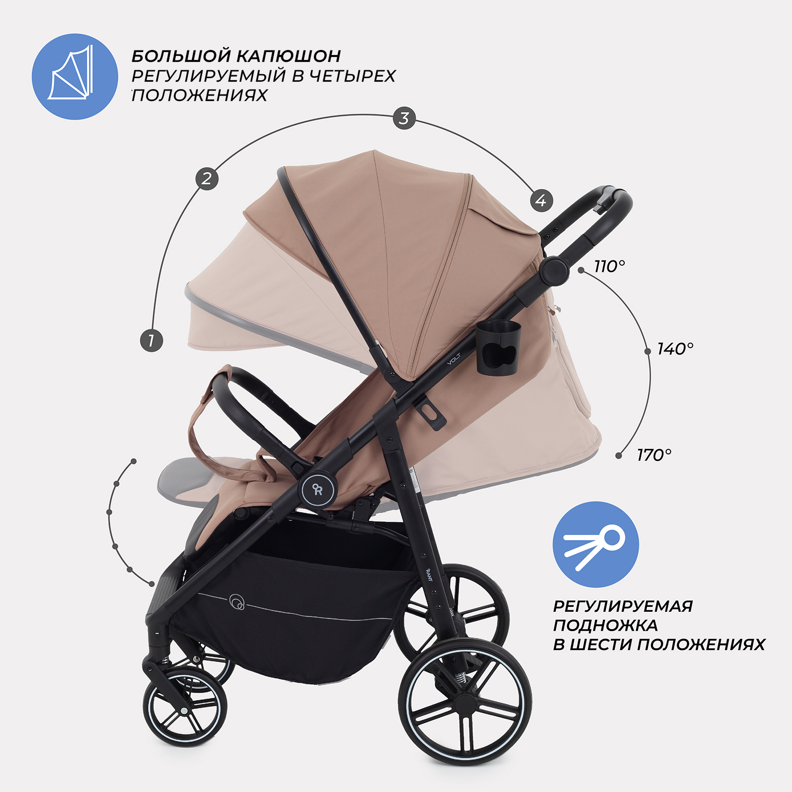 Коляска прогулочная Rant Volt белый - фото 3