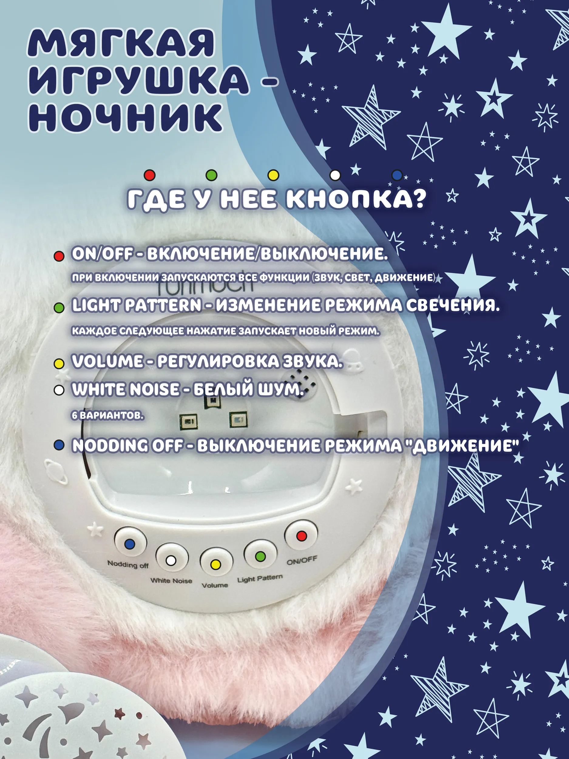 Мягкая игрушка Baby Toys Медвежонок ночник проектор - фото 6