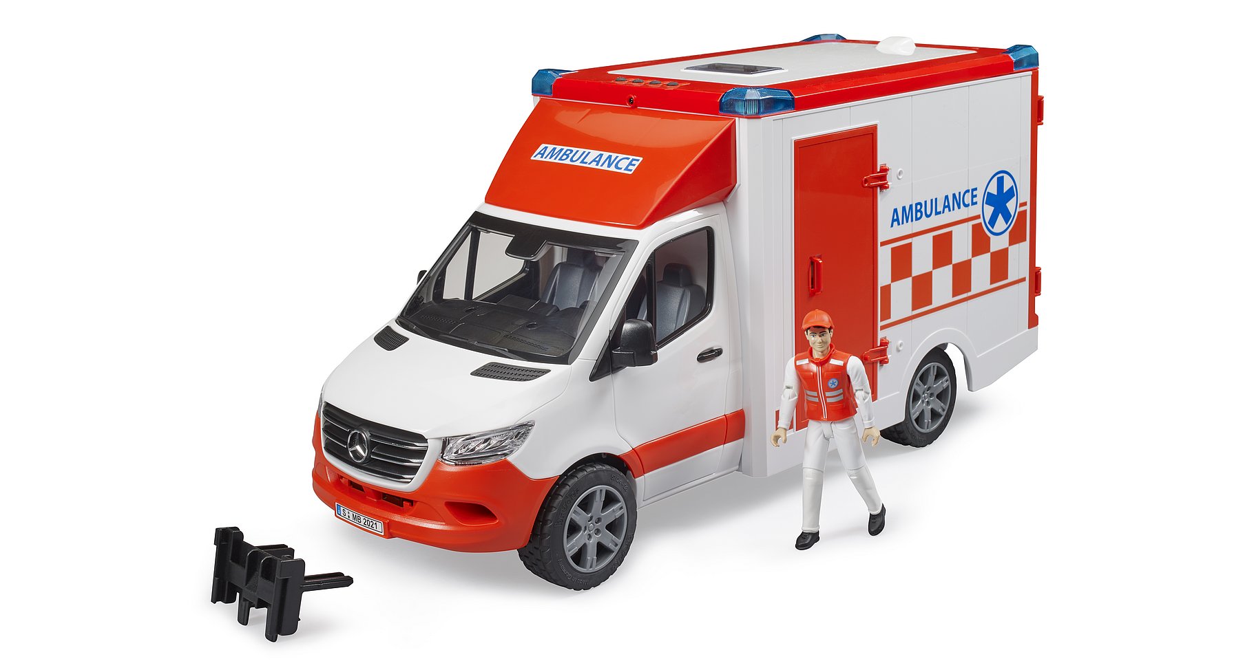 Скорая помощь Bruder Mercedes (свет,звук) с фигуркой 1:16 02-676 - фото 1