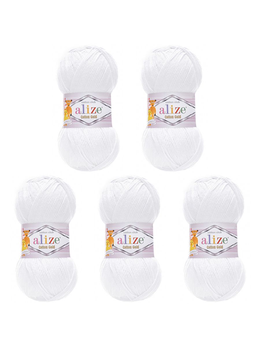Пряжа Alize для теплой одежды пледов игрушек Cotton gold 100 гр 330 м 5 мотков 55 белый - фото 6