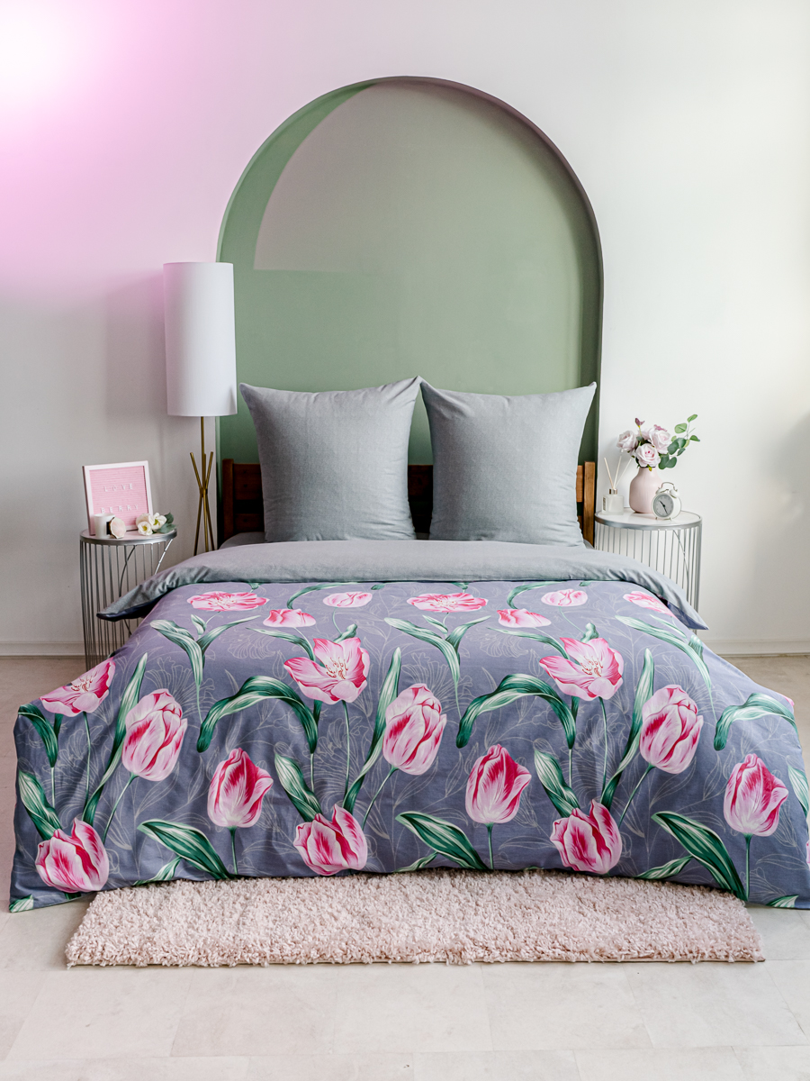 Комплект постельного белья LOVEBERRY Тюльпаны полутораспальный 4 предм. - фото 1