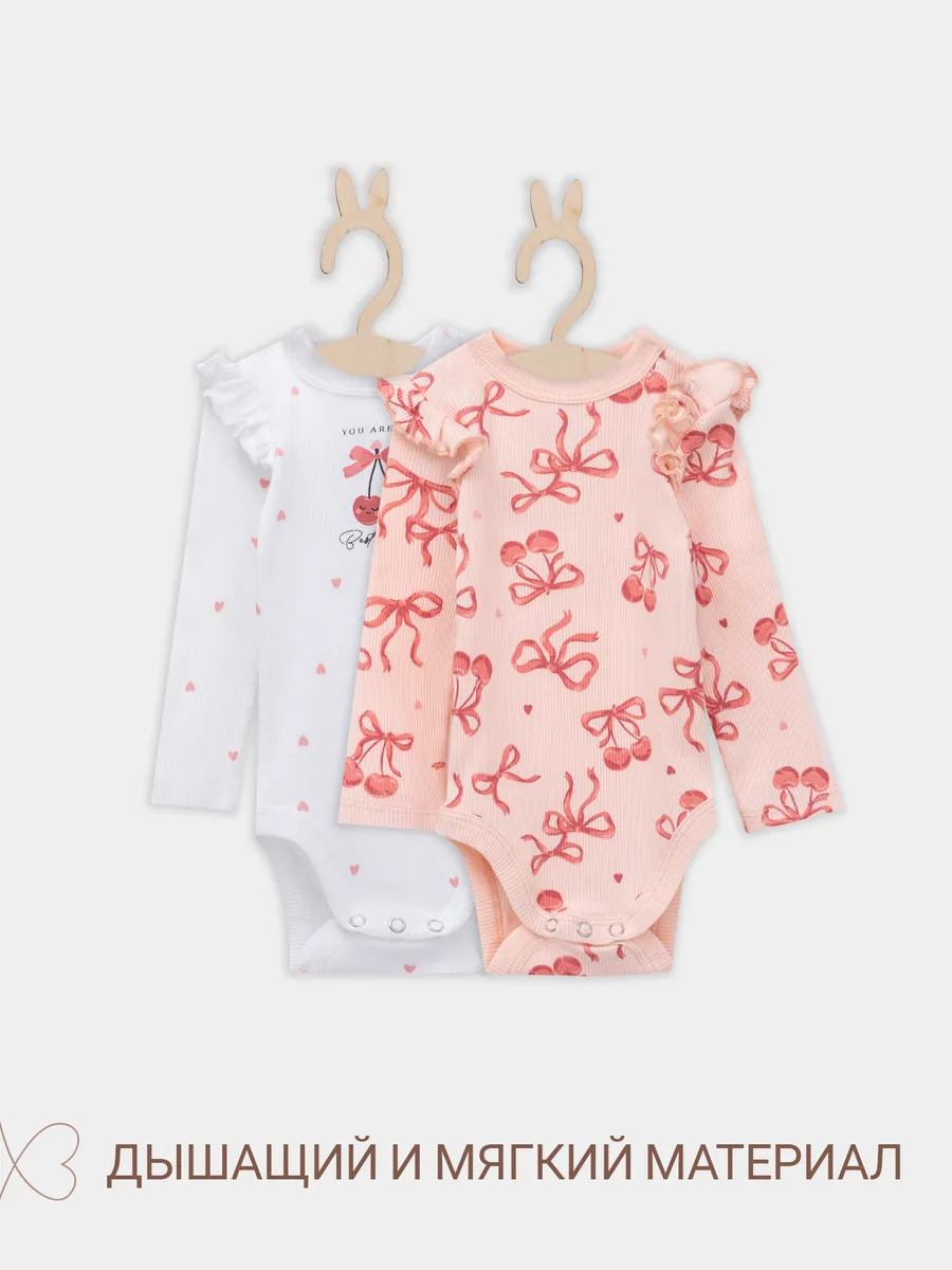 Боди 2 шт Mark Formelle (Марк Формэль) 13017-2/сердечки на белоснежном +бантики на персике - фото 3