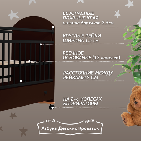Детская кроватка Азбука Кроваток прямоугольная, без маятника (венге)