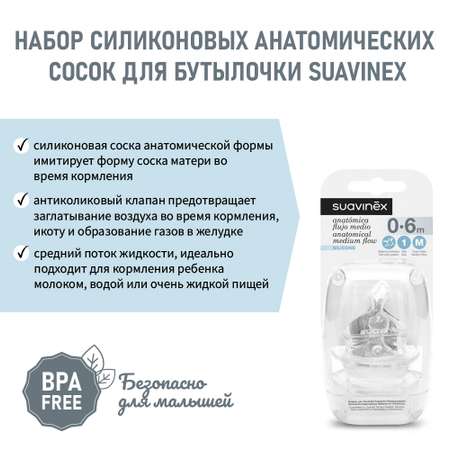 Соска Suavinex Anti-Colic силикон (средний поток) 2 шт.