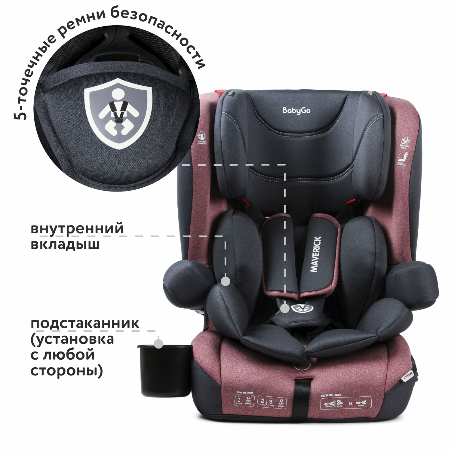 Автокресло BabyGo Maverick New Isofix 0+/1/2/3 (0-36 кг) красный - фото 8