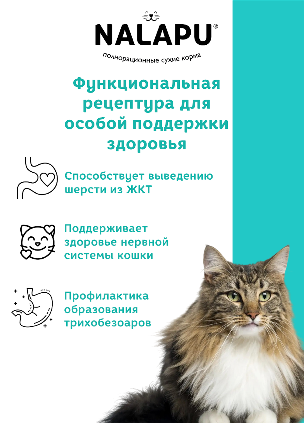 Корм для кошек NALAPU Indoor and Hairball Antistress с мясом домашней птицы 240г - фото 3
