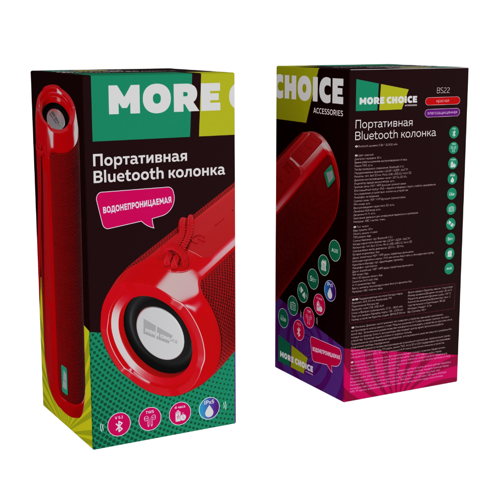 Колонка Bluetooth More Choice BS22 Red - фото 11