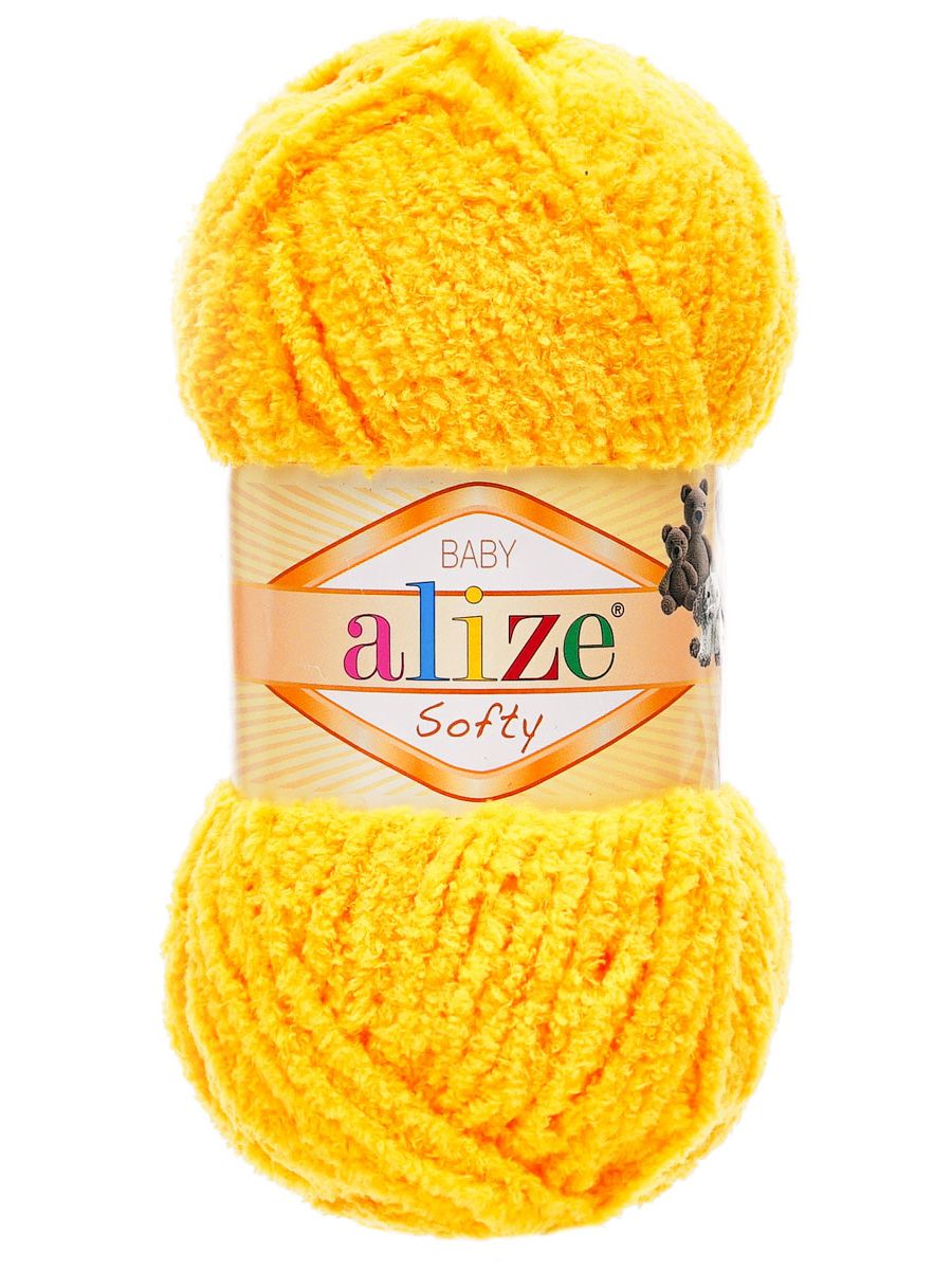 Пряжа для вязания Alize softy 50 гр 115 м микрополиэстер мягкая фантазийная 216 желтый 5 мотков - фото 4