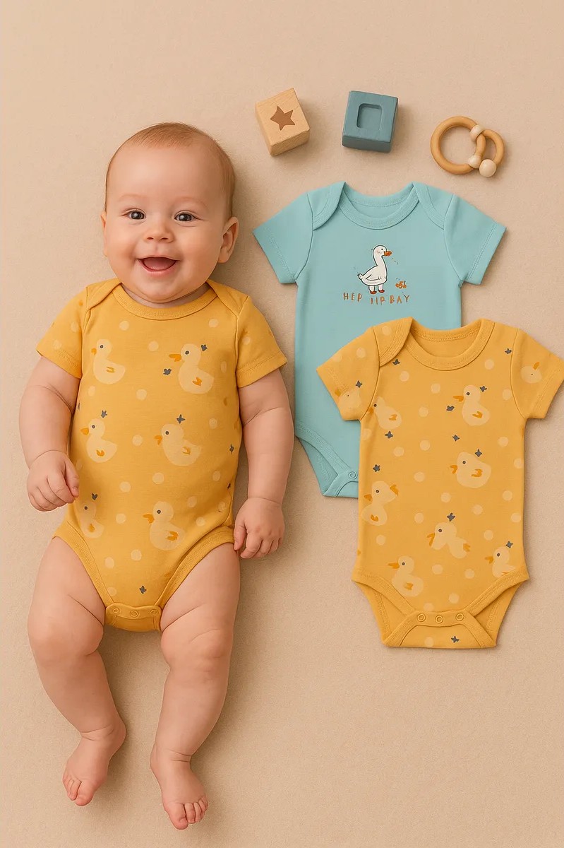 Боди 2 шт Mark Formelle (Марк Формэль) 13015-1-2/уточки на оранжевом +бирюзово -голубой - фото 1