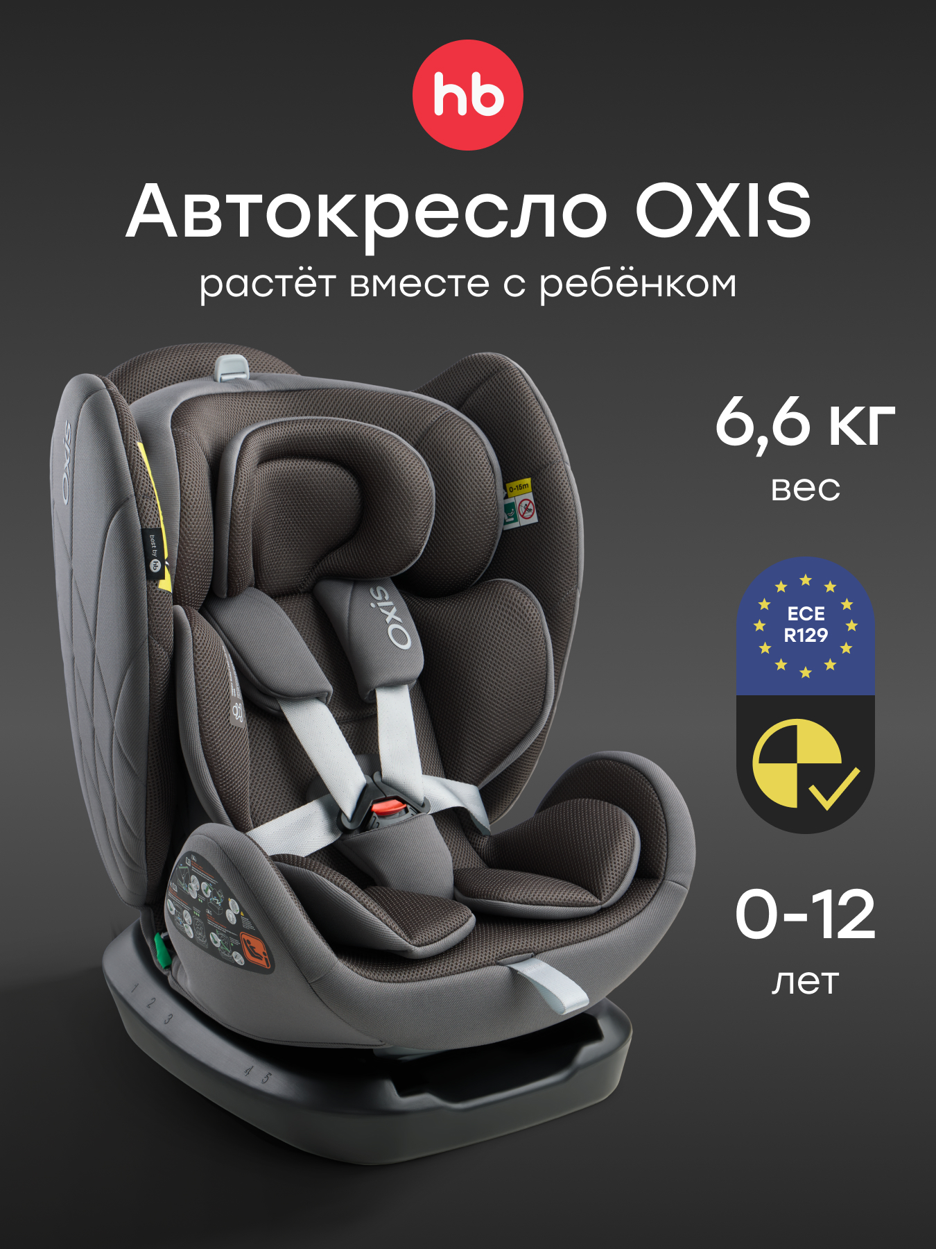 Автокресло Happy Baby Oxis 0+/1/2/3 (0-36 кг) серый - фото 1