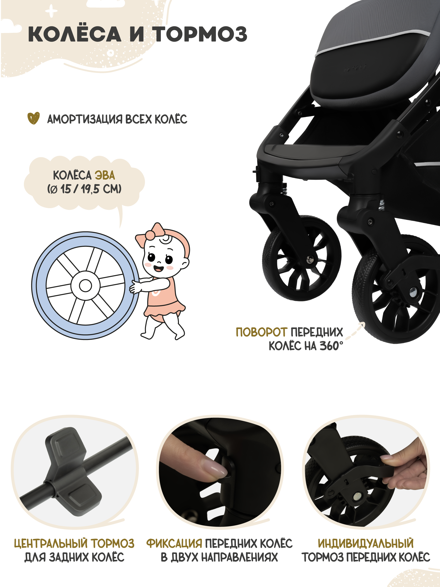 Коляска прогулочная JOVOLA Storm темно-серый - фото 11