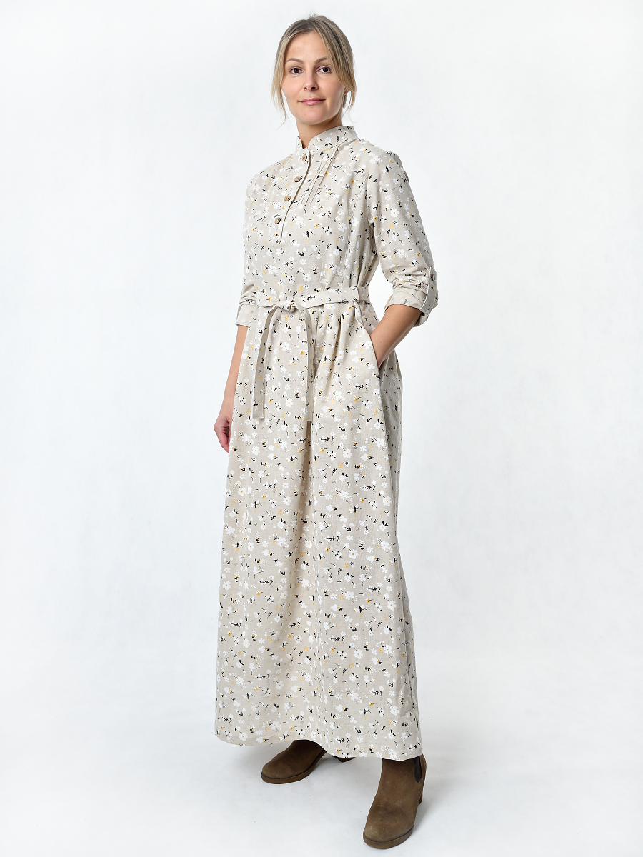 Платье Льняная Горница пл025-02/светло-серый-белый - фото 12