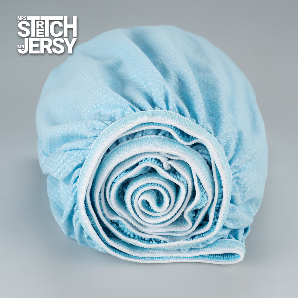 Простынь на резинке 120х60 Mrs.Stretch Mr.Jersy натяжная трикотажная 2 шт цвет мятный горох/серые зайцы - фото 2