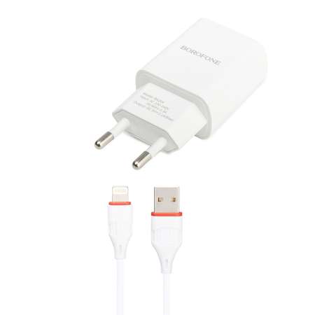 Сетевое зарядное устройство Borofone кабель Lightning 8-pin 1м Белый