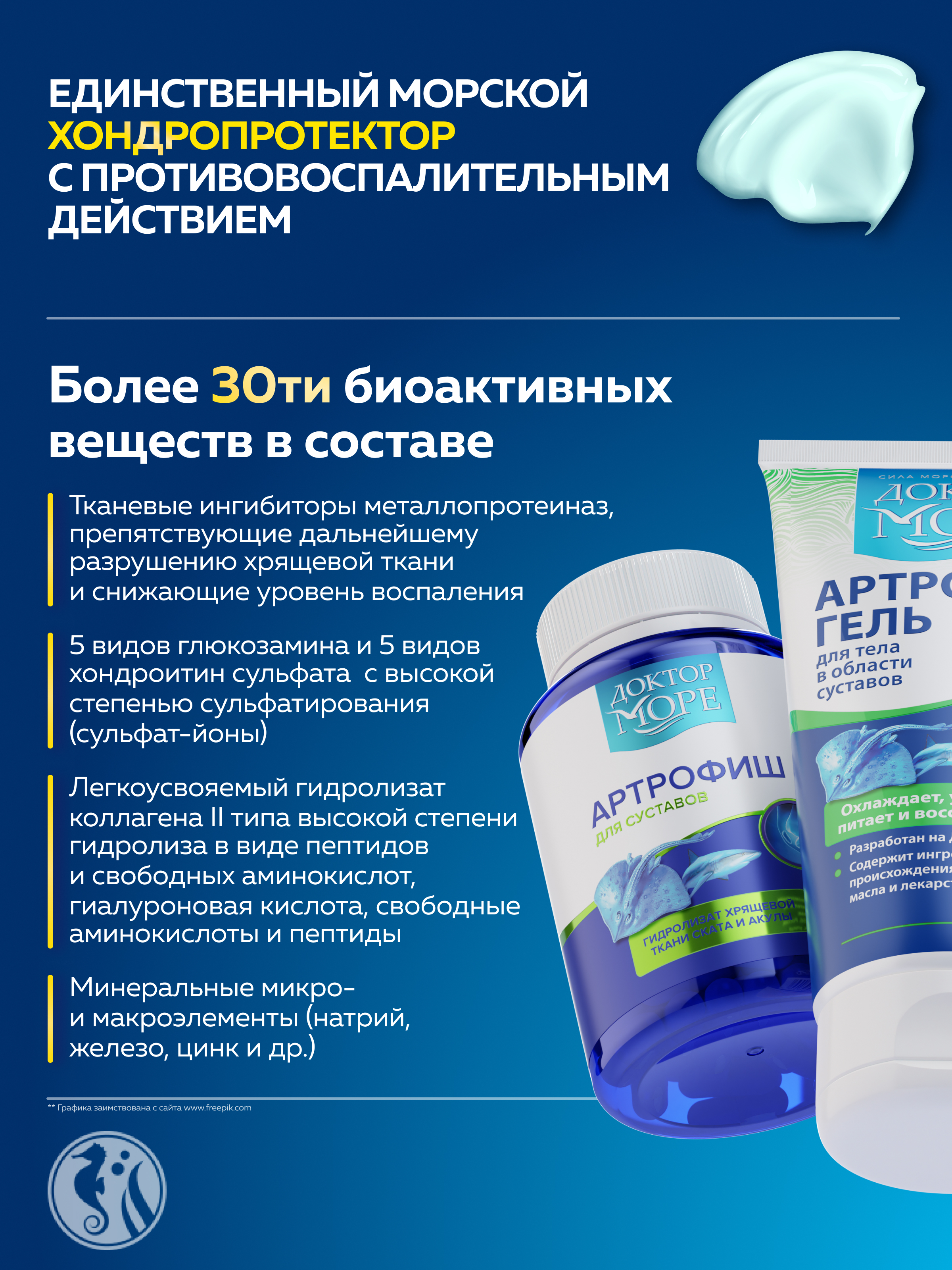 Морской хондропротектор витамины Доктор Море для суставов и связок 120 капсул + 150 мл - фото 2