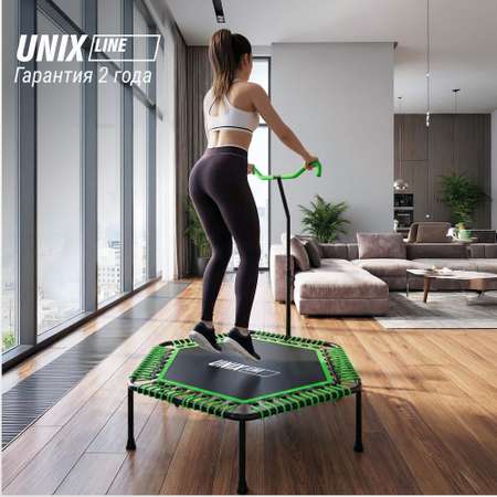 Батут спортивный с ручкой UNIX line Fitness pro green диаметр 125 см до 130 кг счетчик прыжков для джампинга