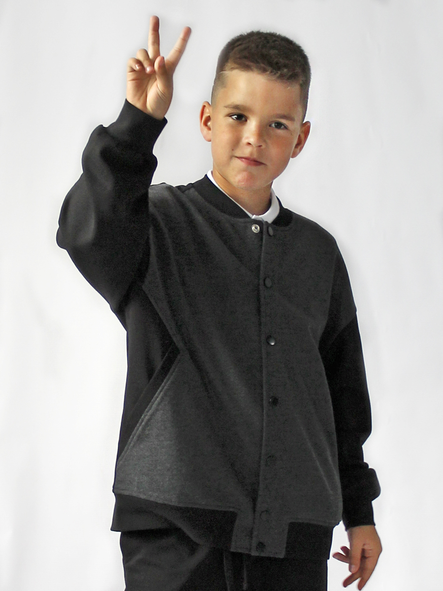 Бомбер STELLA MODA 15202 серый меланж/черный - фото 1