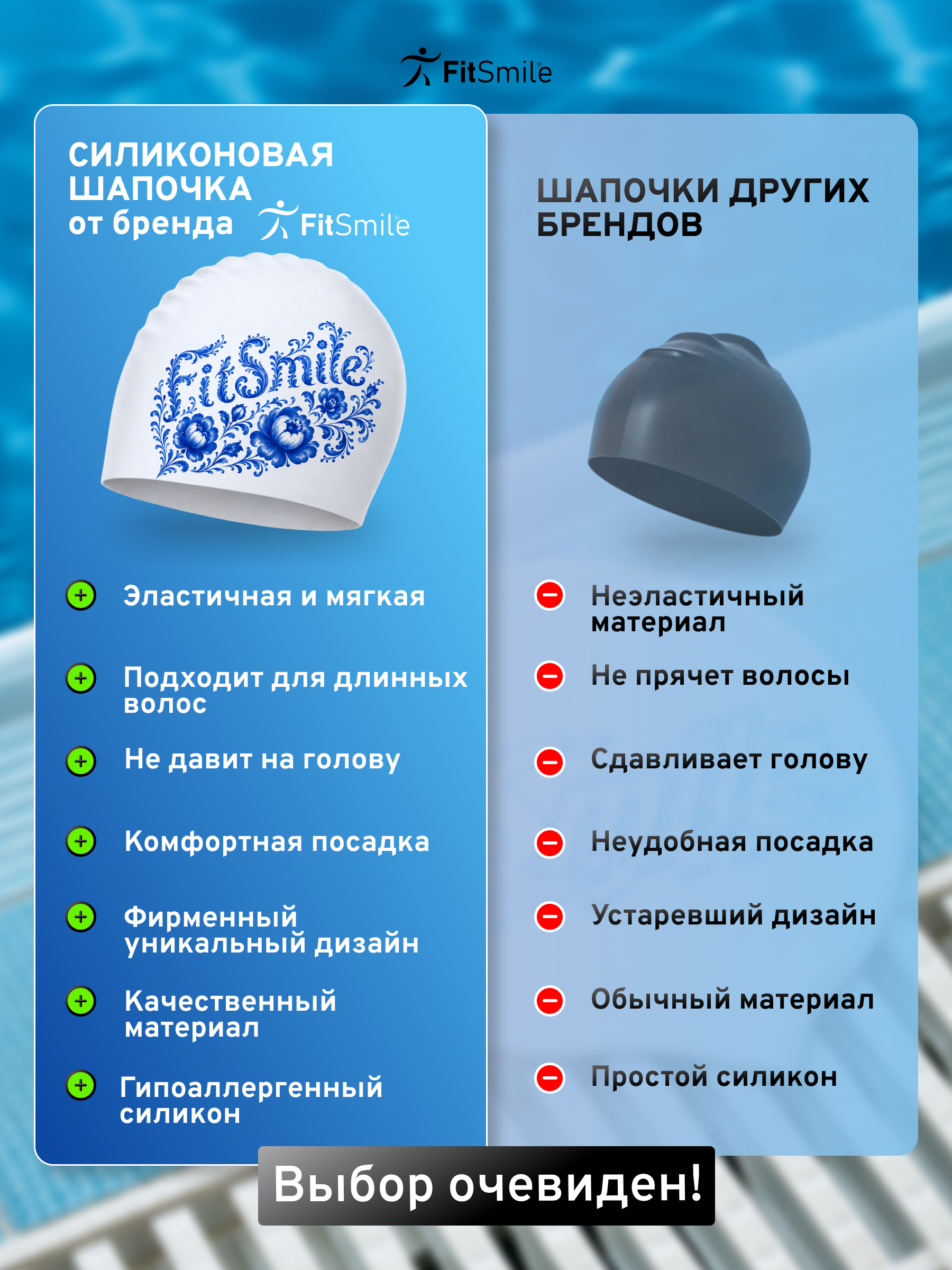 Шапочка силиконовая FitSmile А-ля рус Fitsmile синяя - фото 12