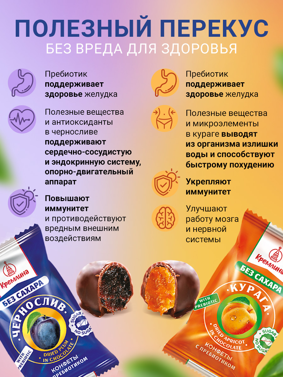 Конфеты шоколадные без сахара Кремлина Ассорти Чернослив и Курага 500г - фото 4