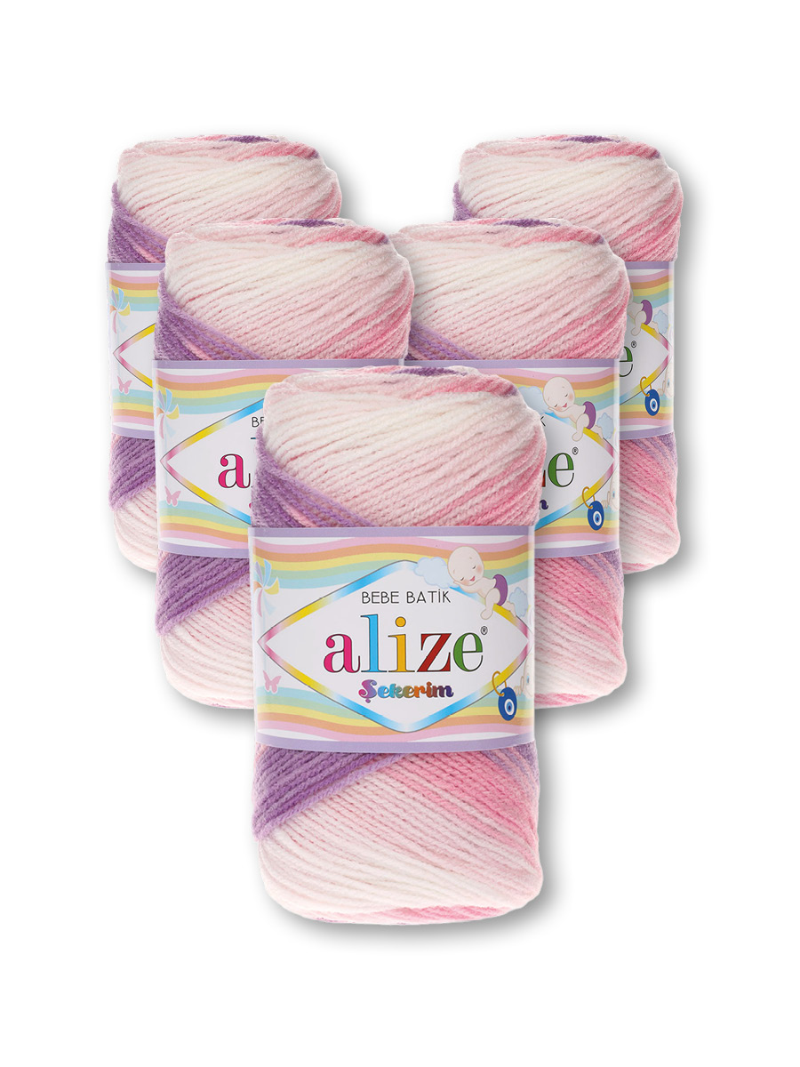 Пряжа для вязания Alize sekerim batik 100 гр 320 м акрил мягкая для детской одежды 2135 секционный 5 мотков - фото 6