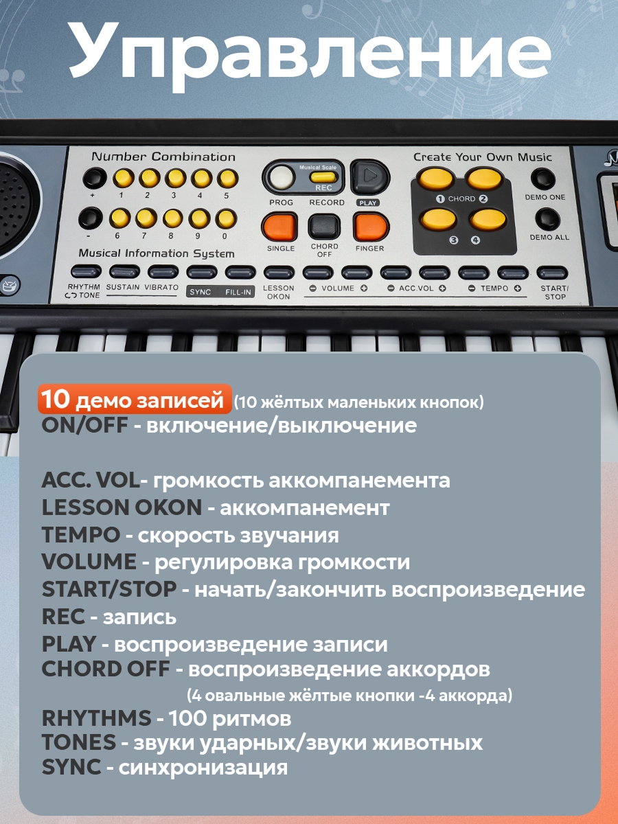 Игрушка музыкальная Рыжий кот 49 клавиши USB синтезатор - фото 2