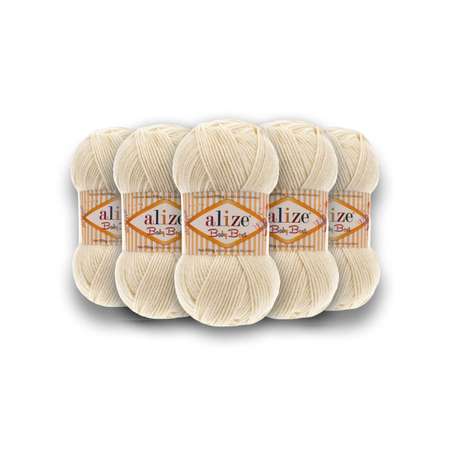 Пряжа для вязания Alize baby best бамбук акрил с эффектом антипиллинг 100 г 240 м 62 светло-молочный 5 мотков