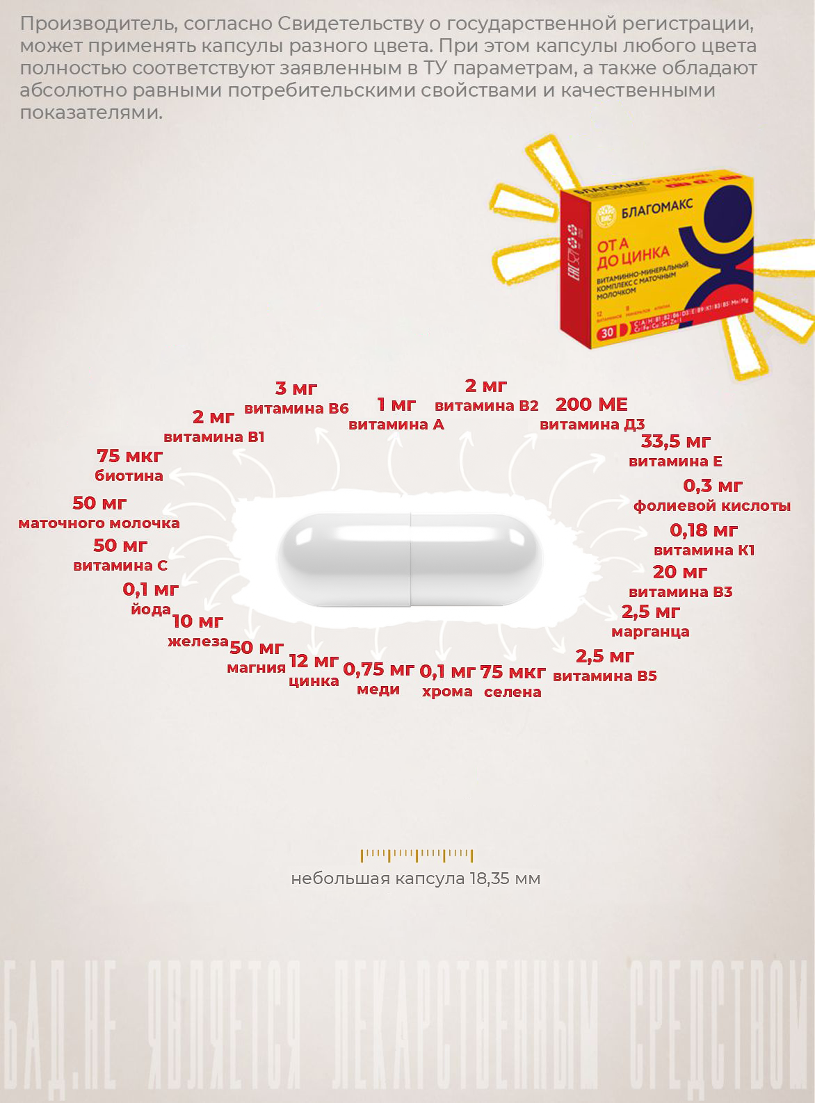 БАД Благомакс Витаминно-минеральный комплекс от А до Цинка с маточным молочком - фото 5