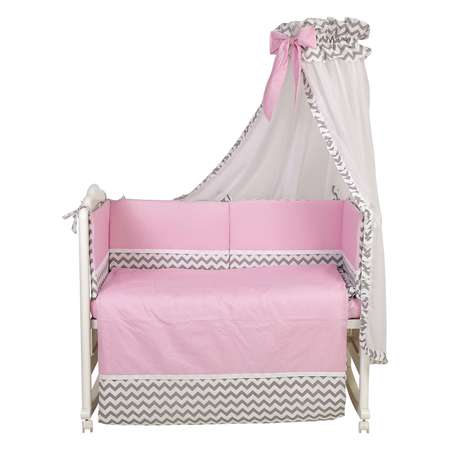 Комплект в кроватку Polini kids Зигзаг 7предметов Серо-розовый