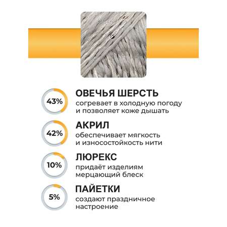 Пряжа ВЯЗЬ для вязания Праздничная 100 гр 160 м 3 мотка 08 серебро