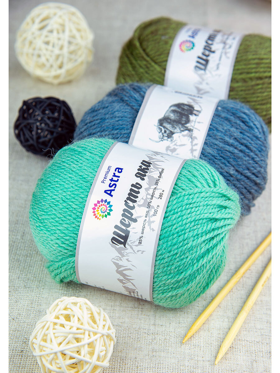 Пряжа Astra Premium Шерсть яка Yak wool теплая мягкая 100 г 120 м 02 мятный 2 мотка - фото 14