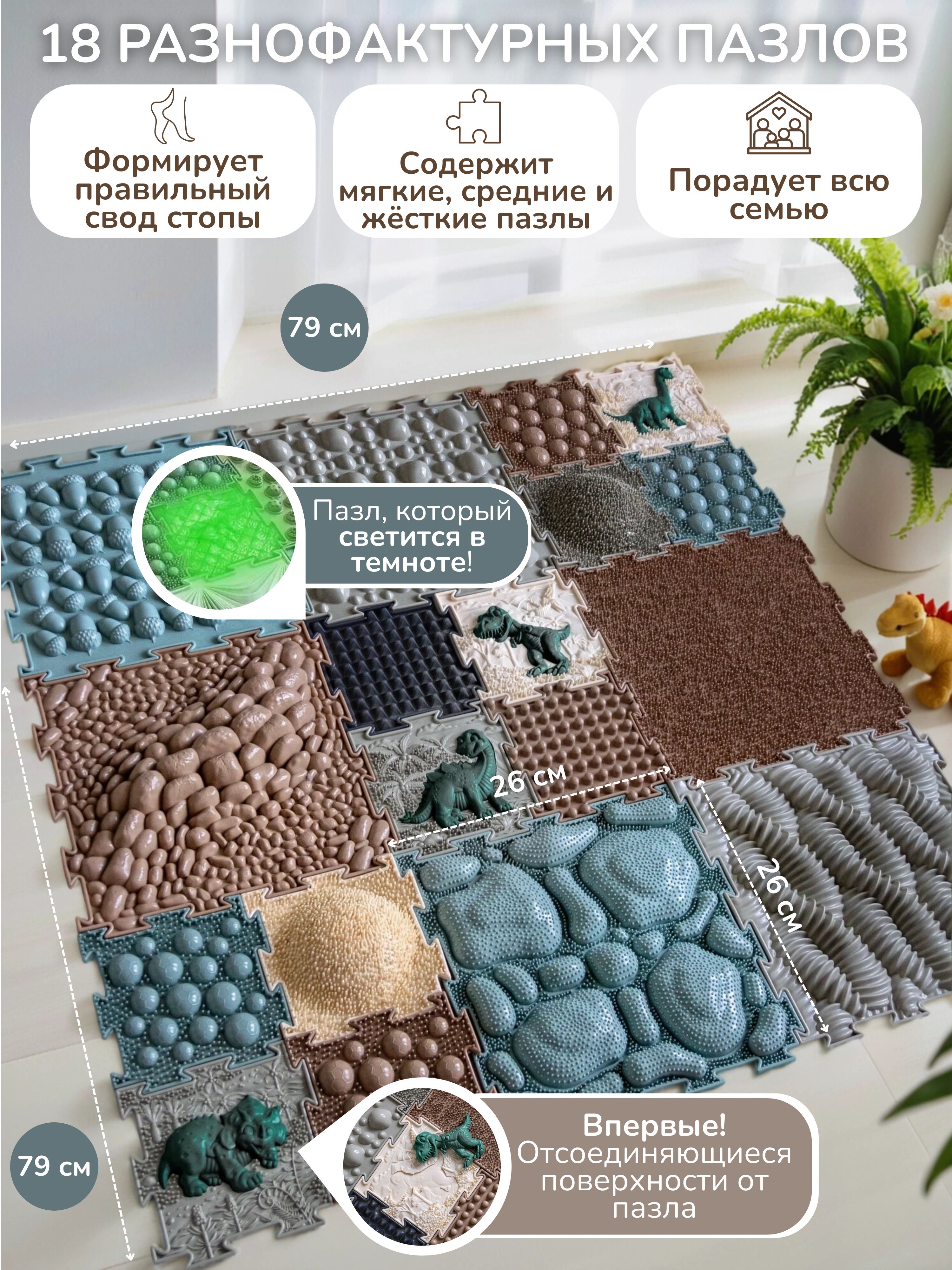 Коврик-пазл Ортодон массажный развивающий 26 x 220 см - фото 4