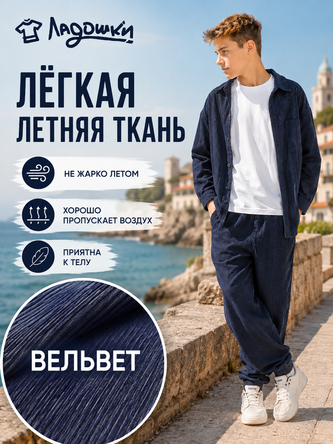 Костюм ЛАДОШКИ Костюм Вельвет синий - фото 9