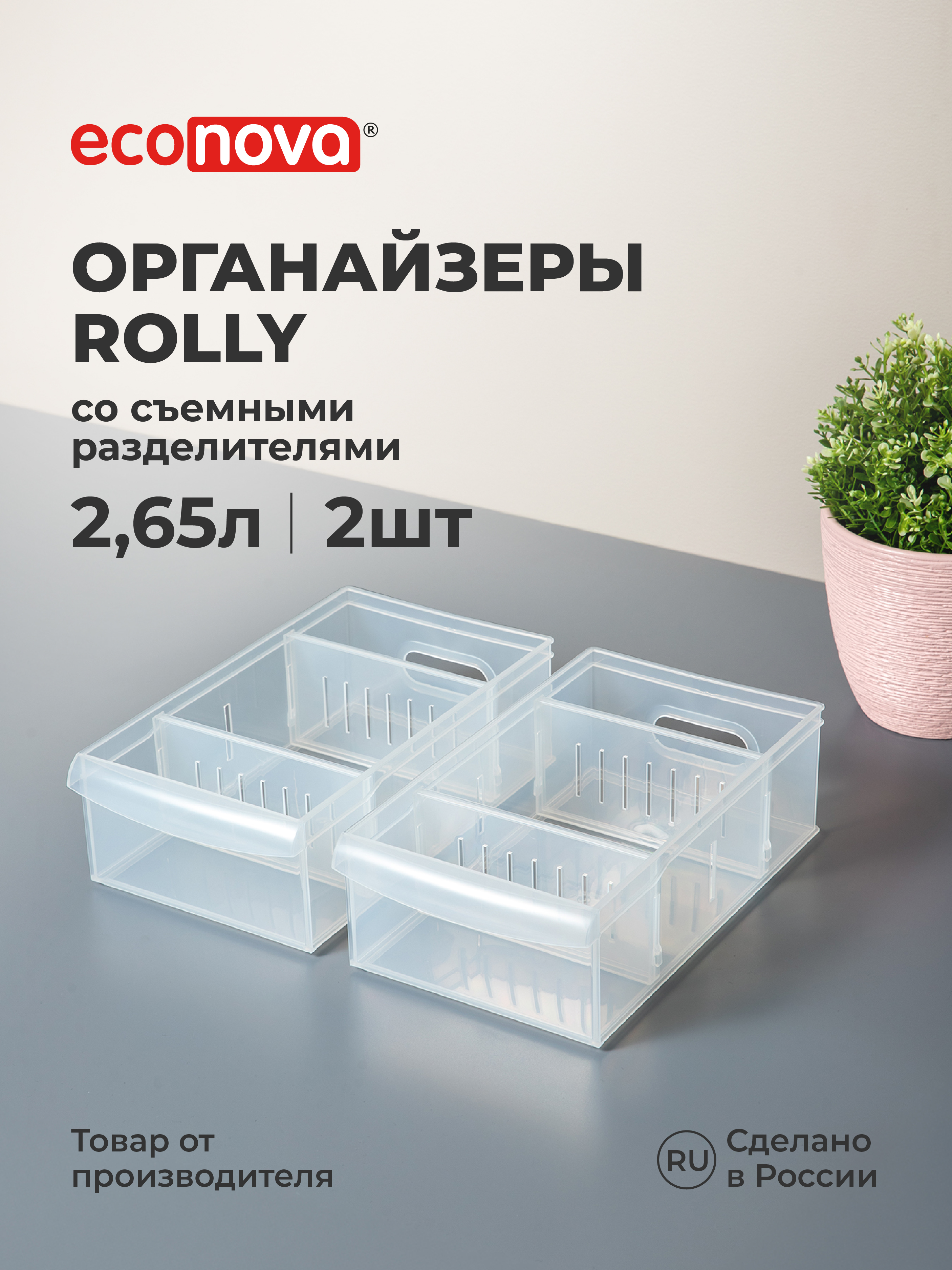 Набор органайзеров ROLLY Econova 2,65л, 15*26,6*8,7см, 2шт., бесцветный - фото 1