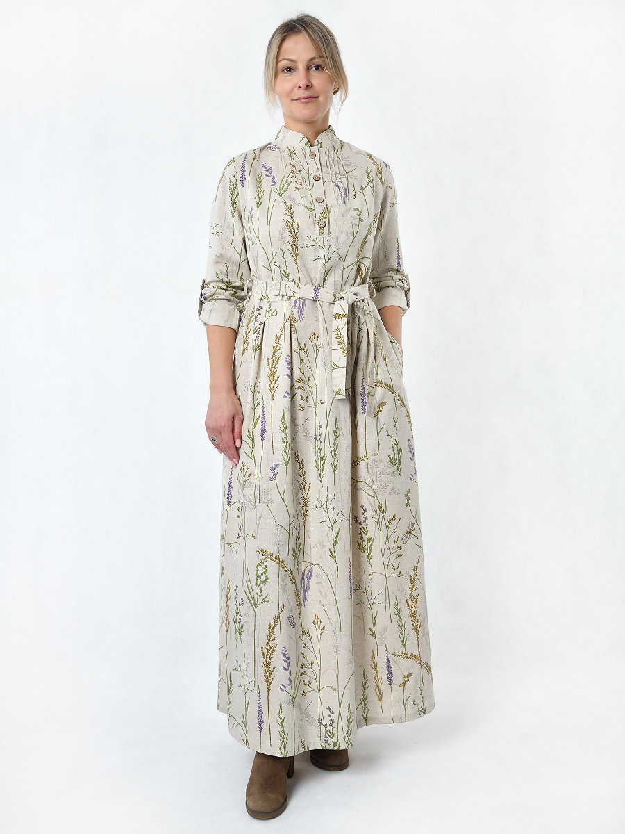 Платье Льняная Горница пл025-02/бежевый-зеленый - фото 10