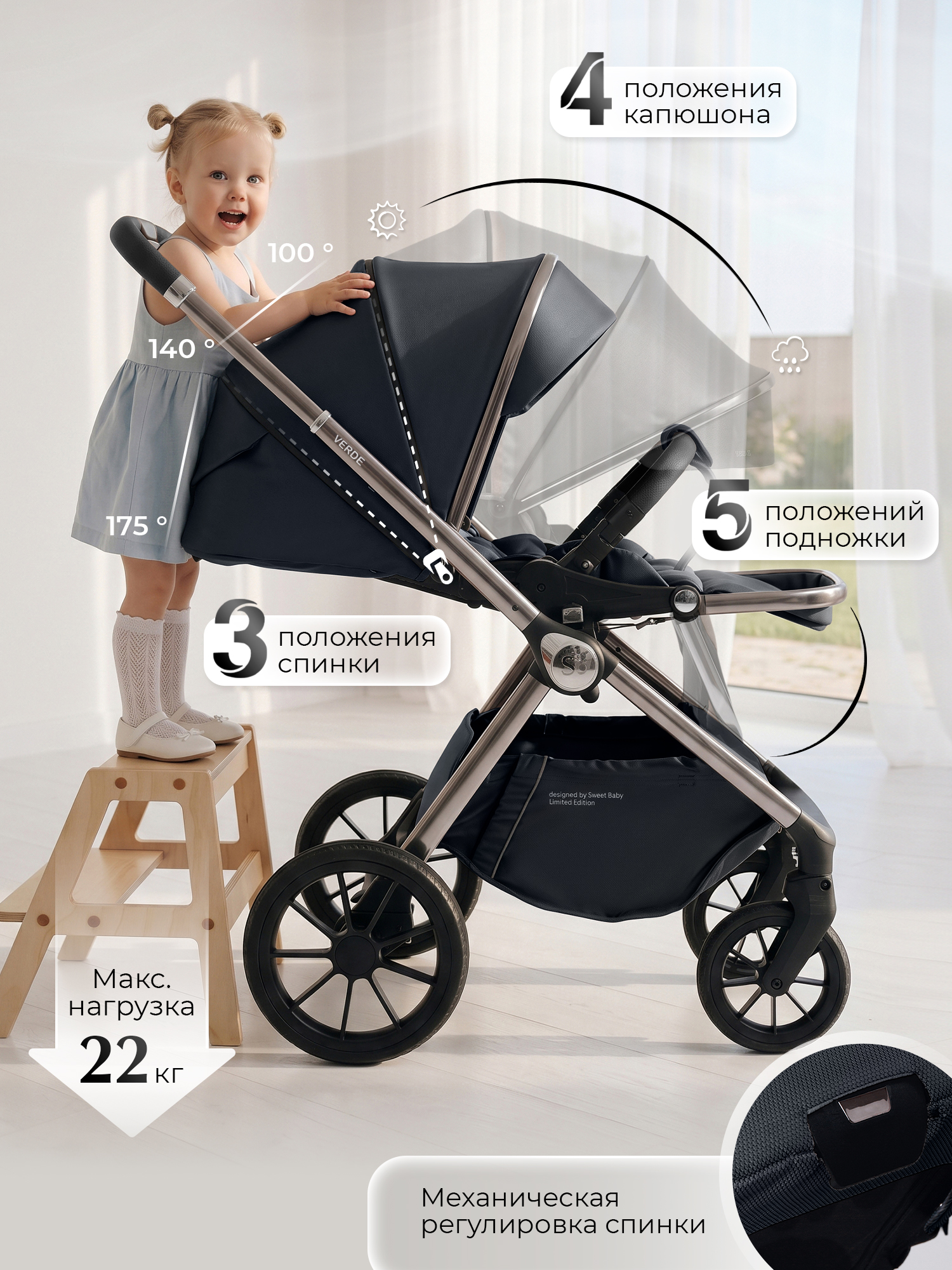 Коляска 3в1 Sweet Baby Verde Blue Silver Glossy синий - фото 5