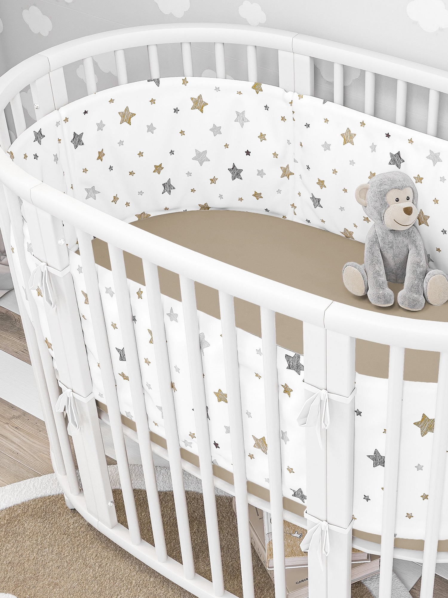 Бортики в кроватку Lemony kids Estrella 2 части по 180 см белый со звездами - фото 2