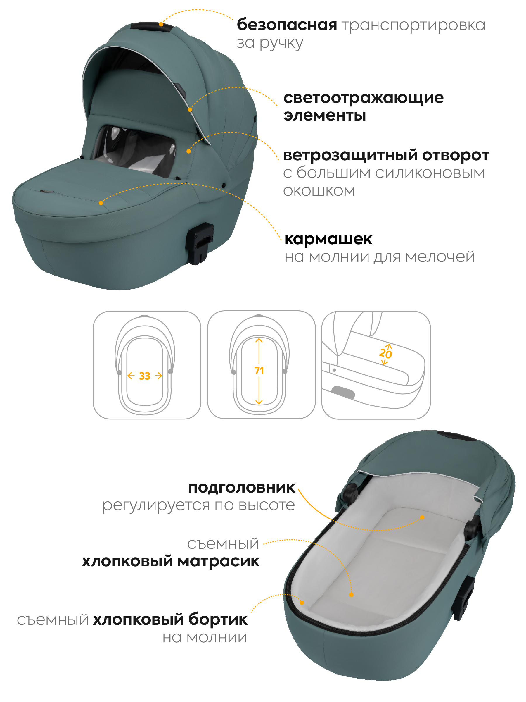 Коляска 3в1 JOVOLA Swift зеленый - фото 3