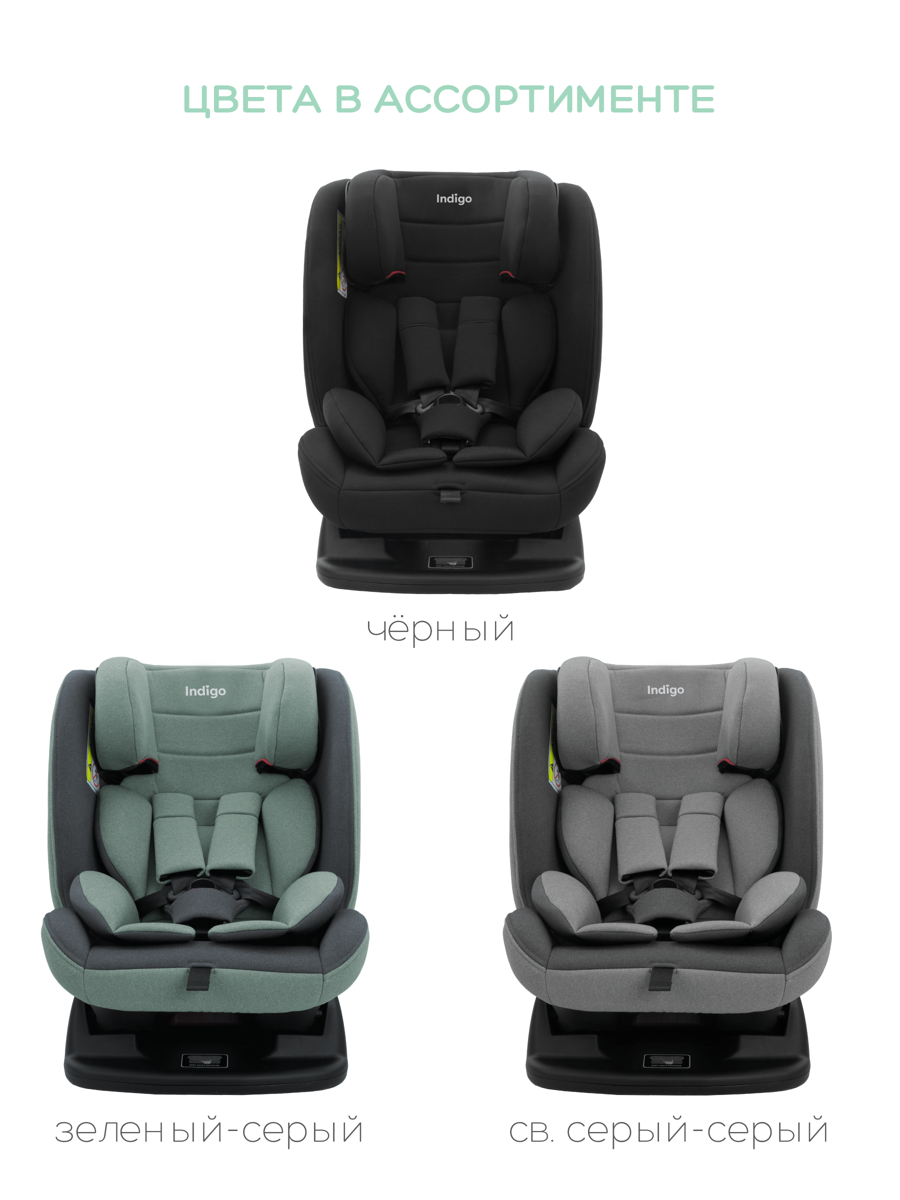 Автокресло Indigo Reflex зеленый-серый 0+/1/2/3 (0-36 кг) - фото 11