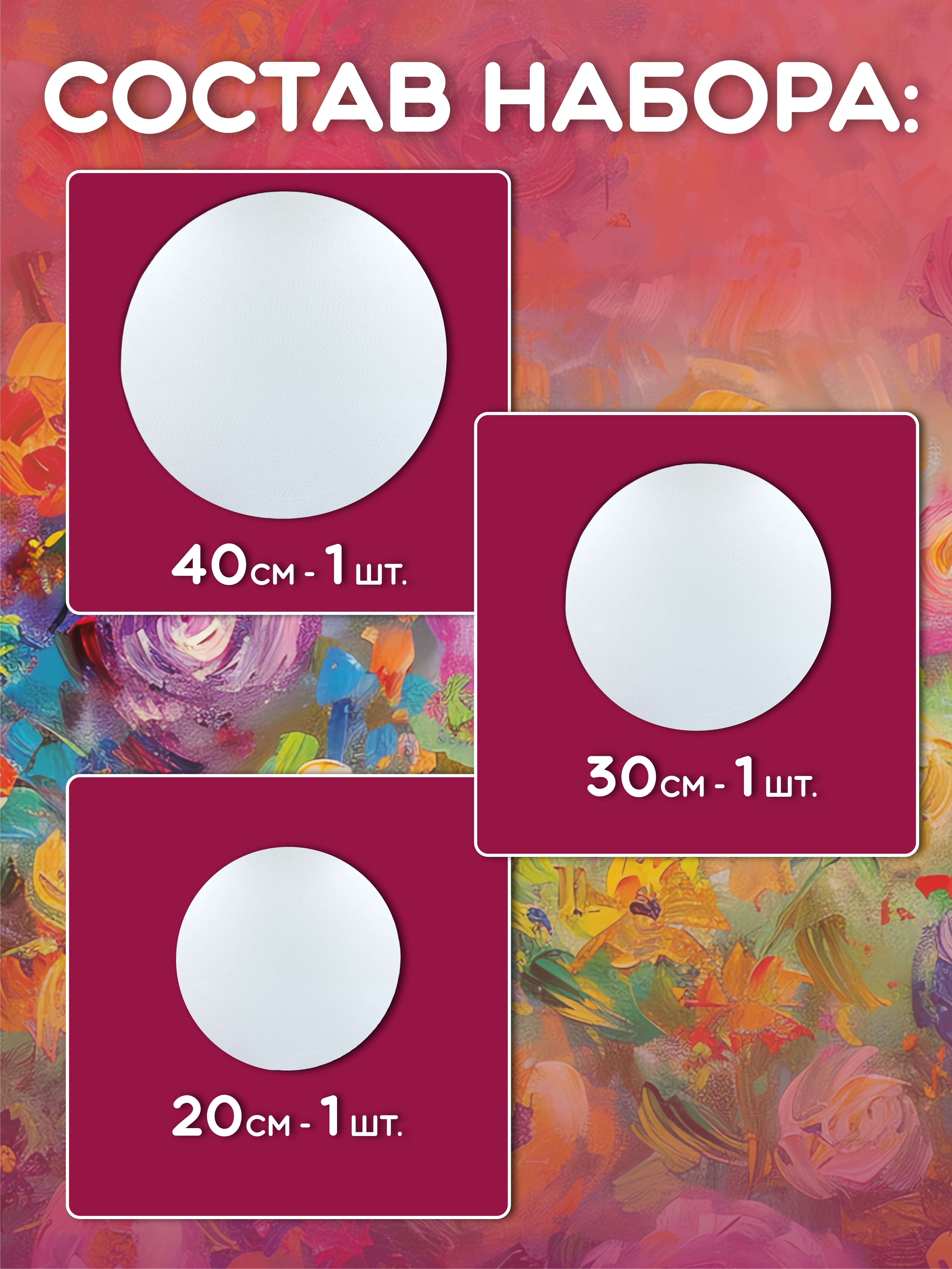 Холсты на подрамнике для рисования AXLER грунтованные набор 3 шт круглые для масляных красок и акрила 100% хлопок - фото 2