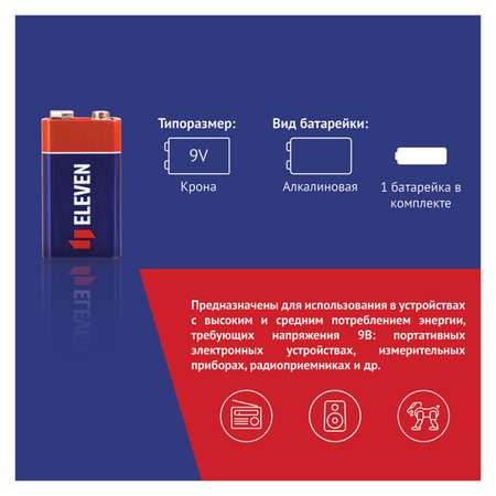 Батарейка Eleven MN1604 Крона алкалиновая BC1 12 шт
