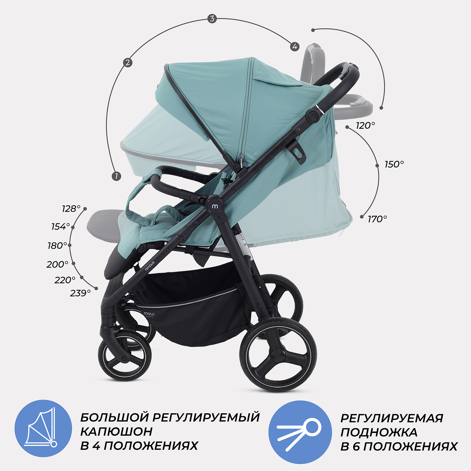Коляска прогулочная MOWbaby NIMBUS голубой - фото 4