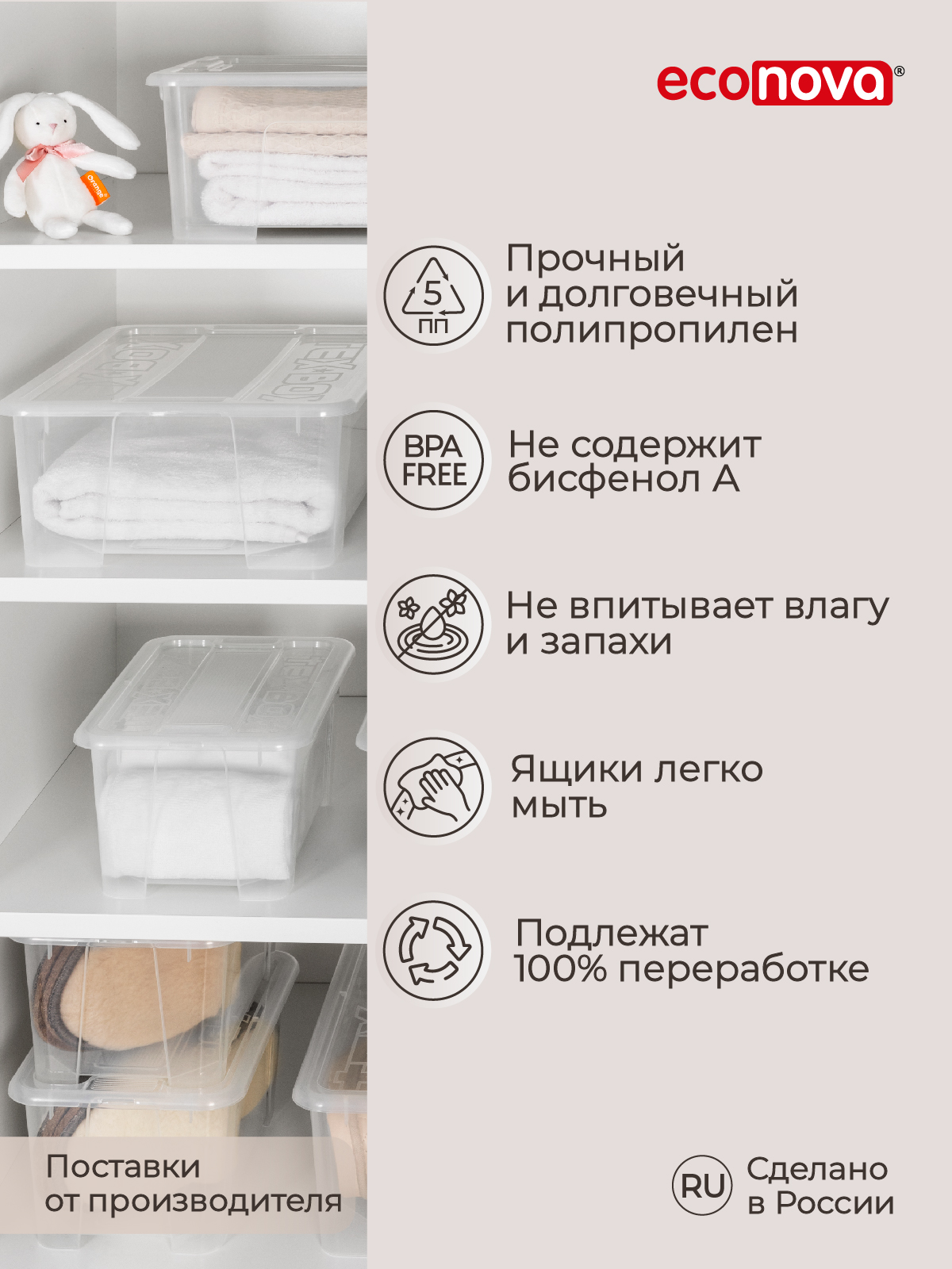 Комплект ящиков Econova Tex-Box 21л x 2шт бесцветный - фото 3