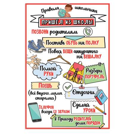 Набор плакатов HAPPY правила школьника украшение для дома декор