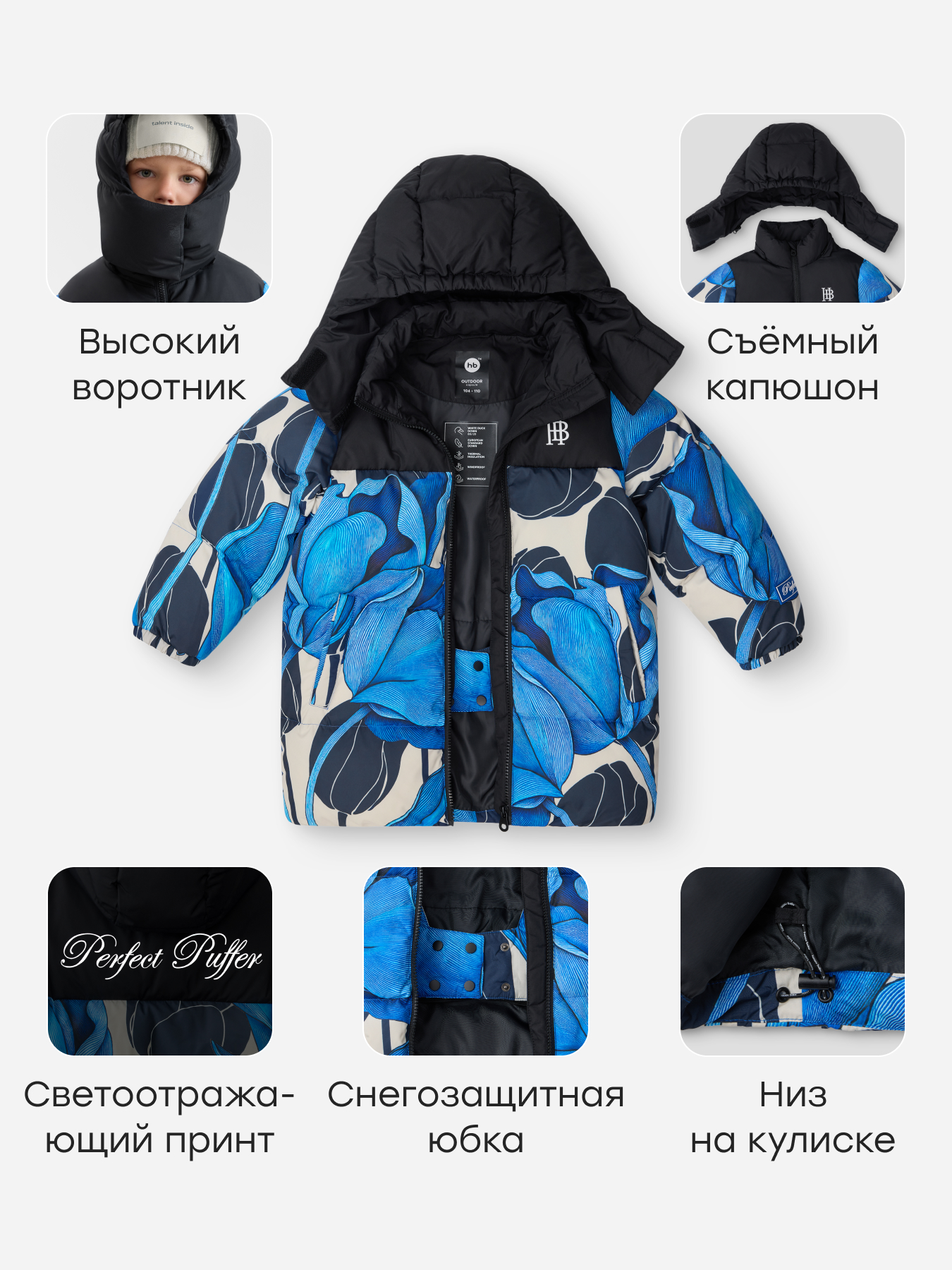 Пуховик Happy Baby 89139_blue(flowers) - фото 5