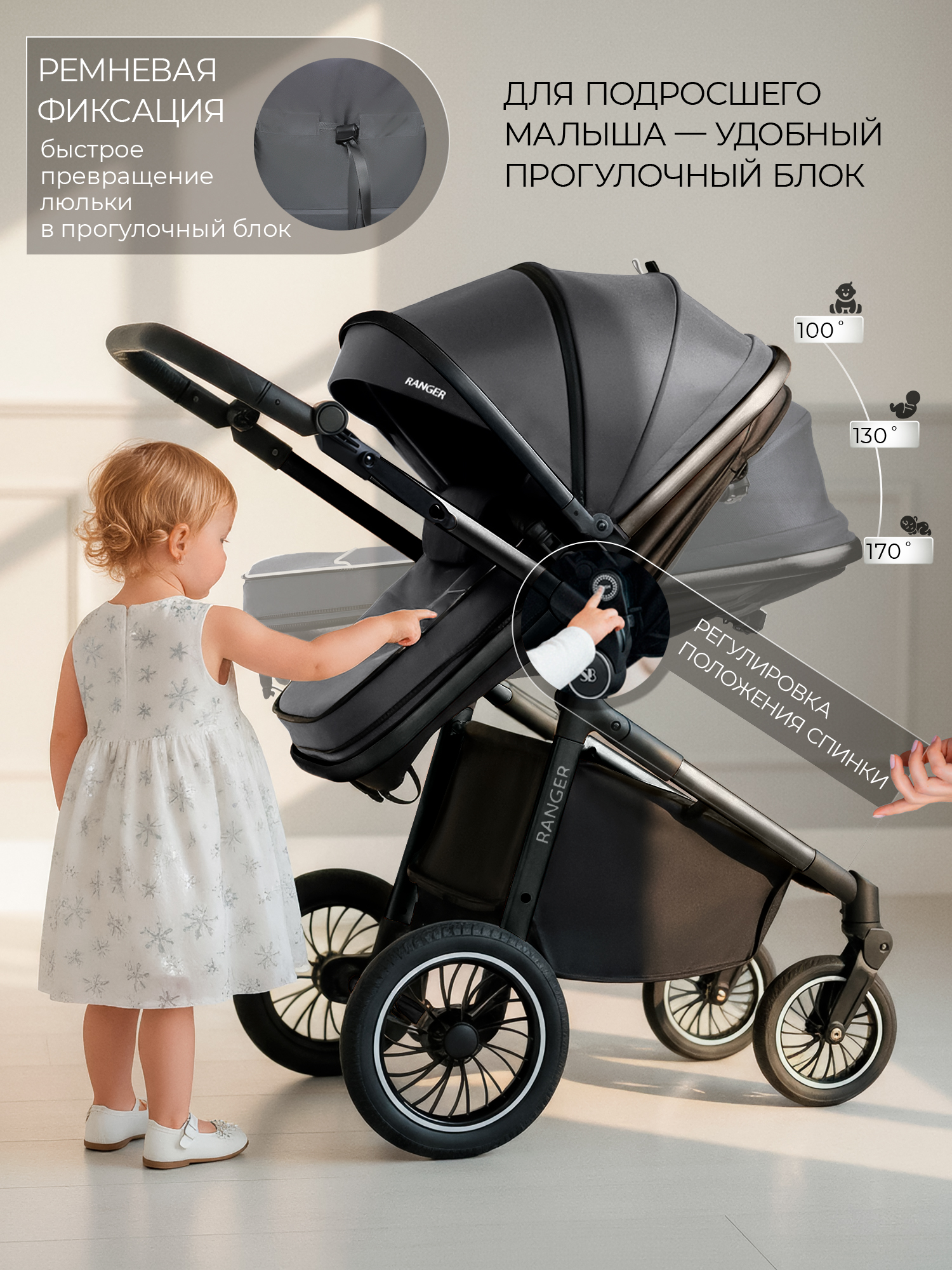 Коляска трансформер Sweet Baby Ranger Grey серый - фото 6