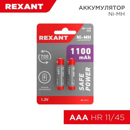 Аккумуляторы  REXANT мизинчиковые 1100 мАч тип AAА 2 шт