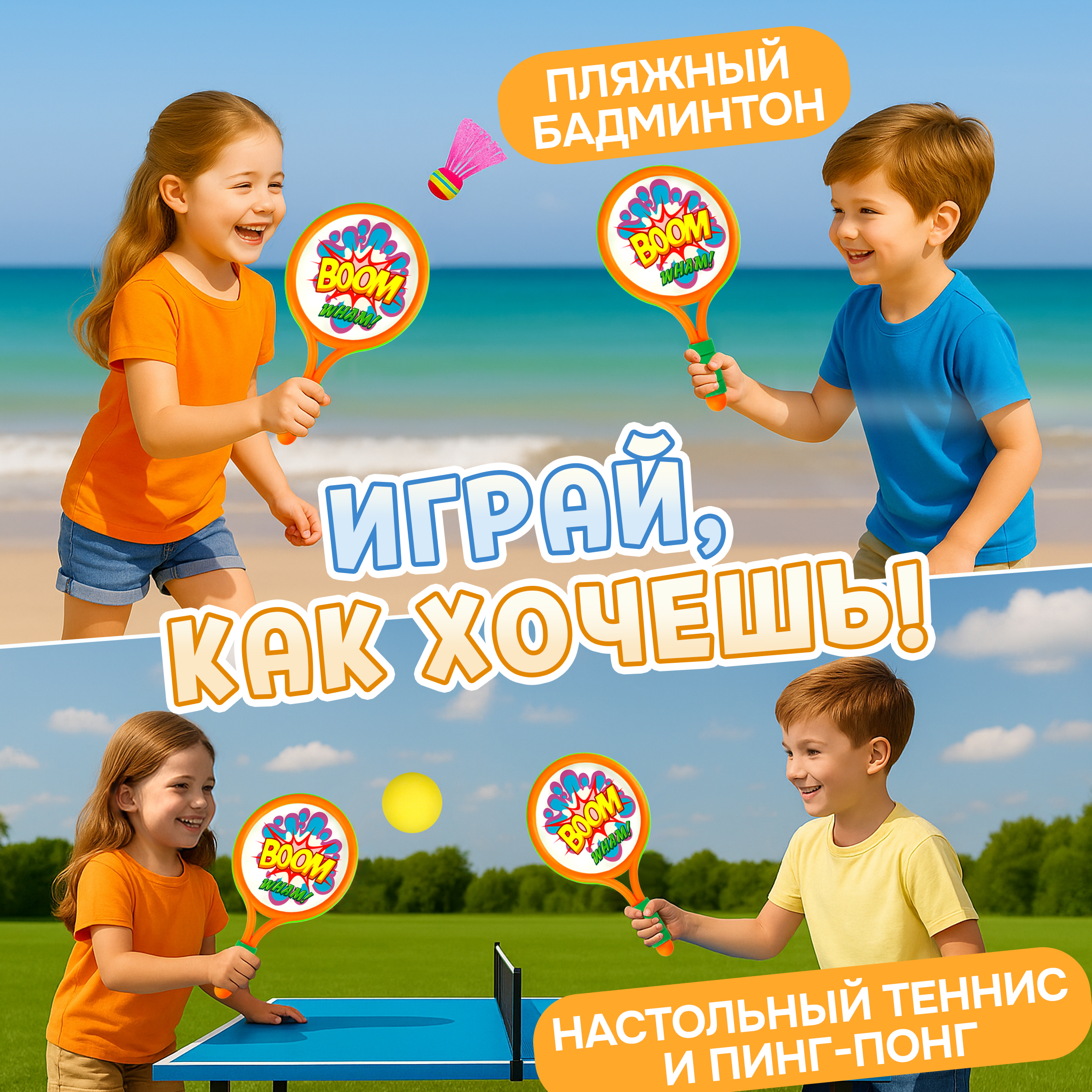 Ракетки 1TOY для настольного тенниса и бадминтона волан мячик - фото 4